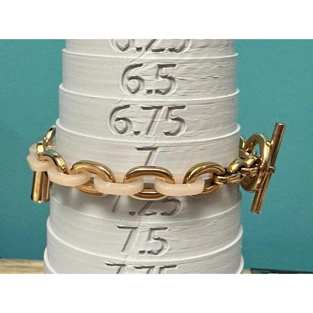 Michael Kors Gold Padlock Charm Toggle Bracelet Pink Acetate Chunky Chain Unique